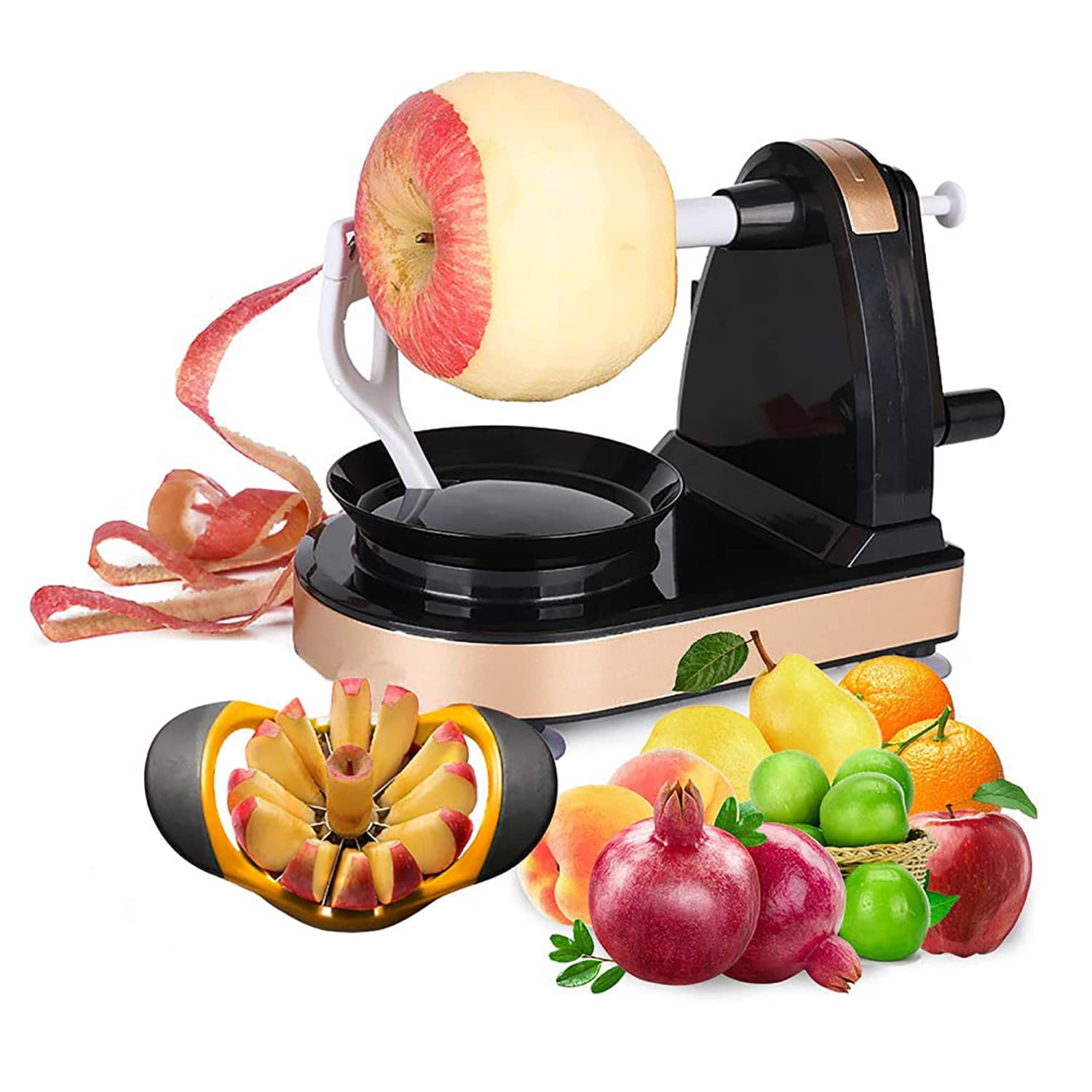 iLife Plastic, Stainless Steel Apple Peeler Slicer Corer Vegetable And Fruit Peelers Slicer, Black & Gold